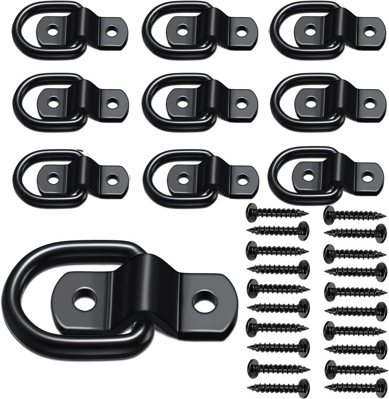 VEEBELL D Ring Tie Down Anchor 1/4" Heavy Duty Trailer Anchor Lashing Rings 2400 lbs Capacity Trailers Trucks Bed Anchors Bracket Hooks Kit for SUV,RV,Camper,Van,Car,Boats, Motorcycles Surface Mount (Black) - Image 1